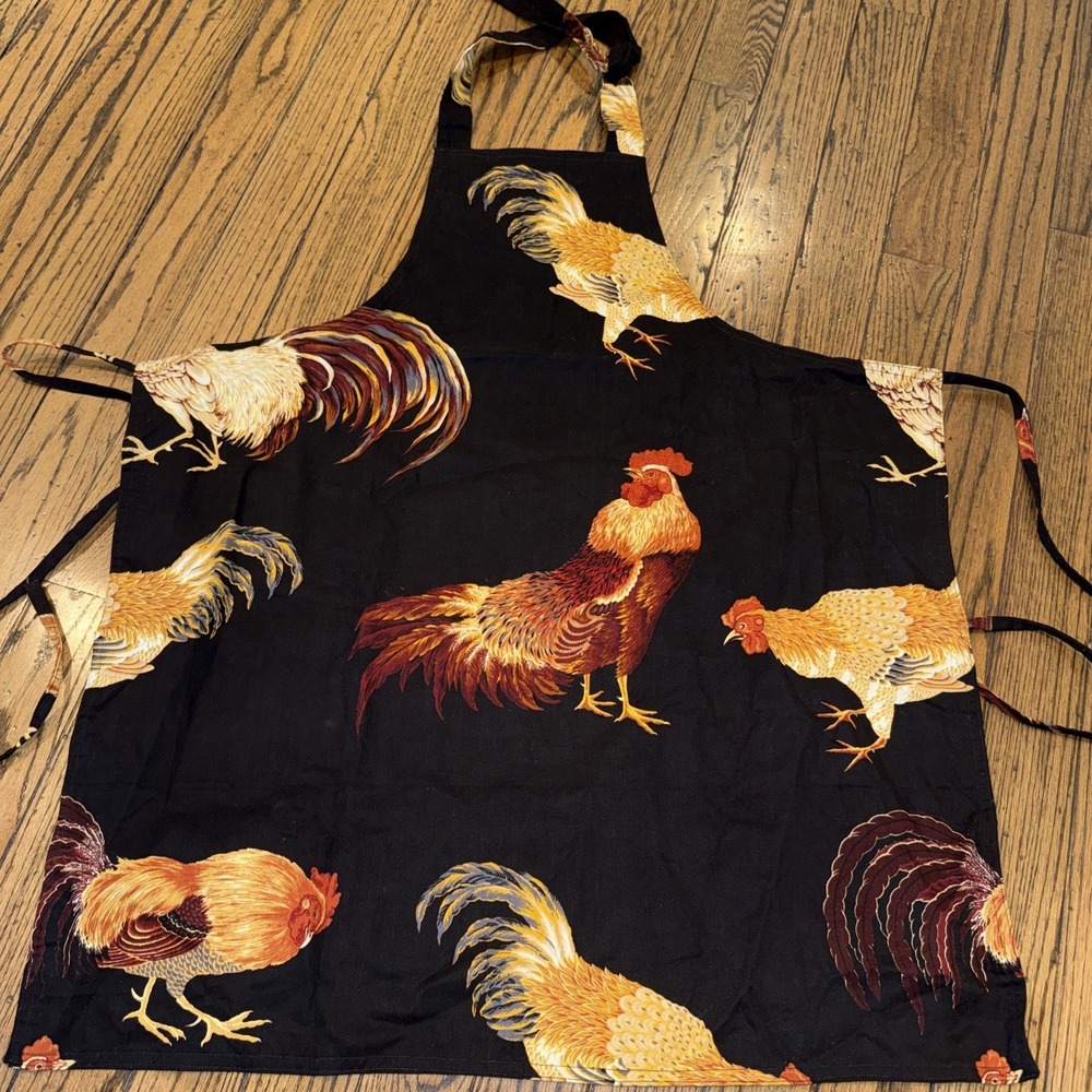 Rooster Chicken Print Black Apron Tie‎ And Adjustable Neck Tie